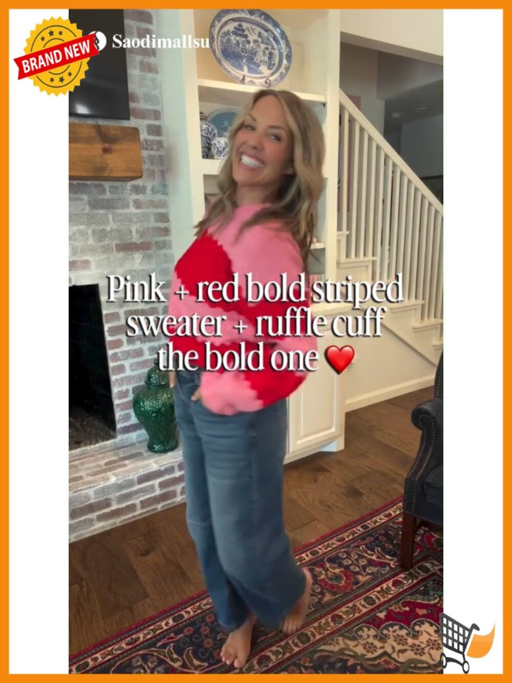 Striped Color Block Ruffle Sleeve Pullover Sweater - Picture 6 of 6